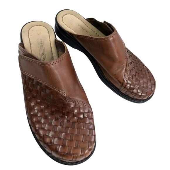 NWOT! PREDICTIONS! WOVEN NUTMEG BROWN GENUINE LEATHER ADJUSTABLE CLOGS! SZ 6.5 - Picture 10 of 10